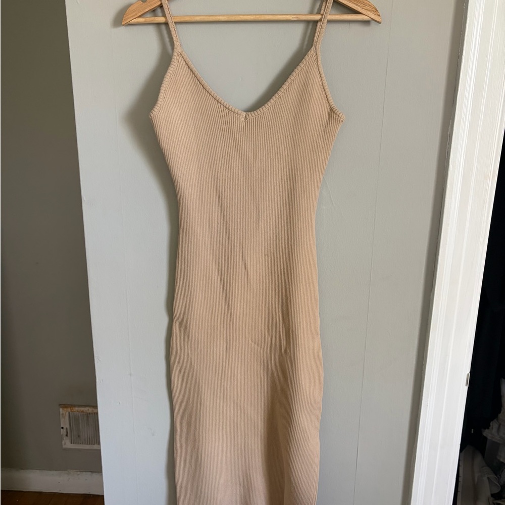 Lulu's Beige Knit Midi Dress